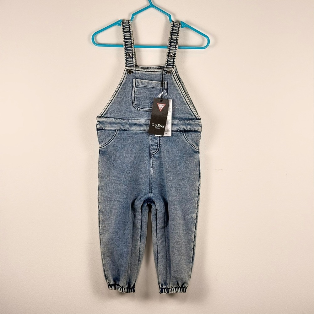 Guess Kids Acid Wash Denim Overalls Blue Stretch Jogger Dungarees NWT